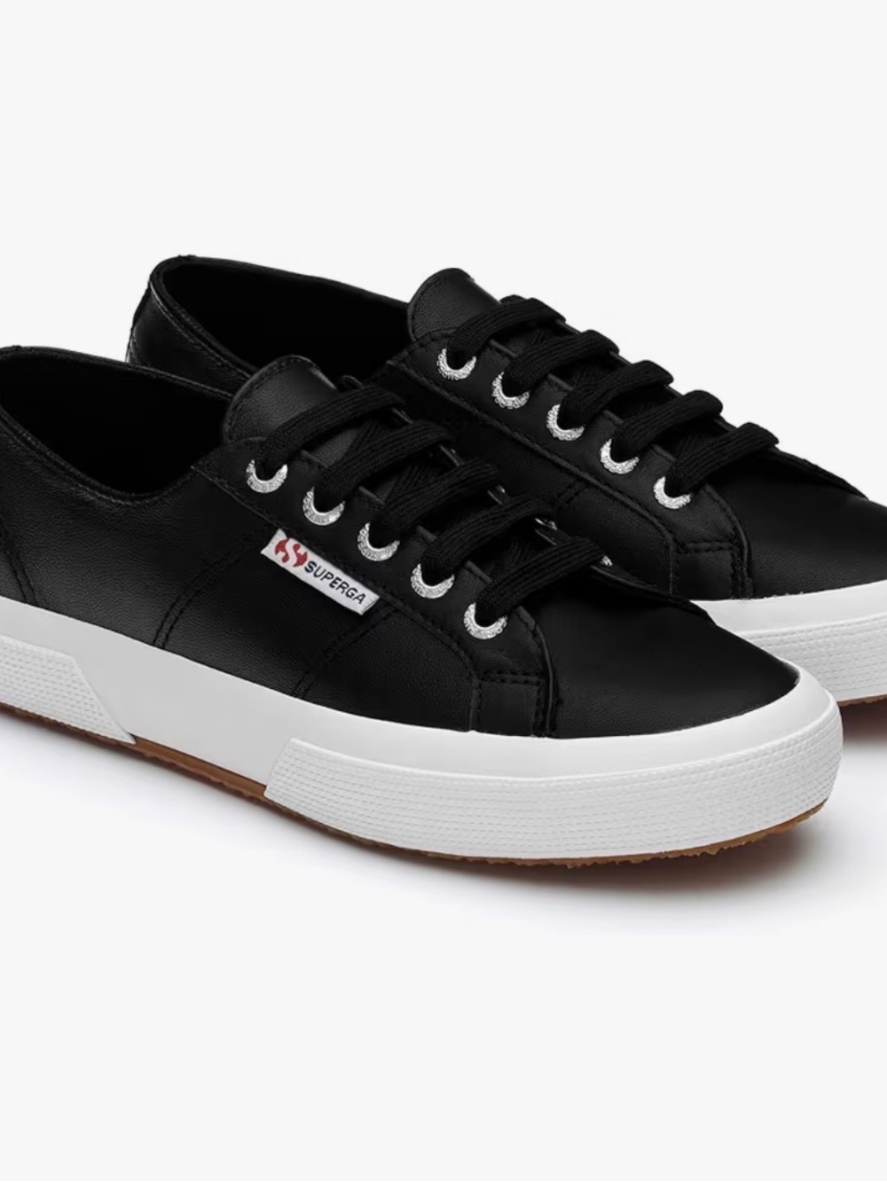 Superga Black Low-Top Leather Sneakers with White Sole